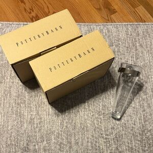 Lot of 2 NIB Pottery Barn Glass Wall Vase Chrome Gray